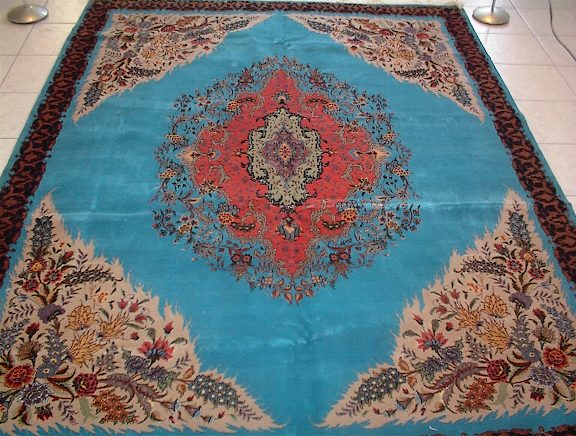 Rectangular Tabriz Persian rug; All Persian Rugs are genuine handmade. Blue color and Tabriz rug is made of the finest kurkwool/silk.