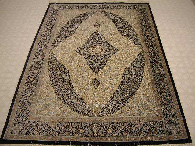 Qom Persian rug; All Persian Rugs are genuine handmade. Also, every Persian Qom rug I offer is made with pure silk only.