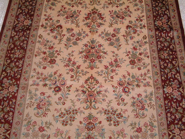 Qom Persian rug; All Persian Rugs are genuine handmade. Also, every Persian Qom rug I offer is made with pure silk only.