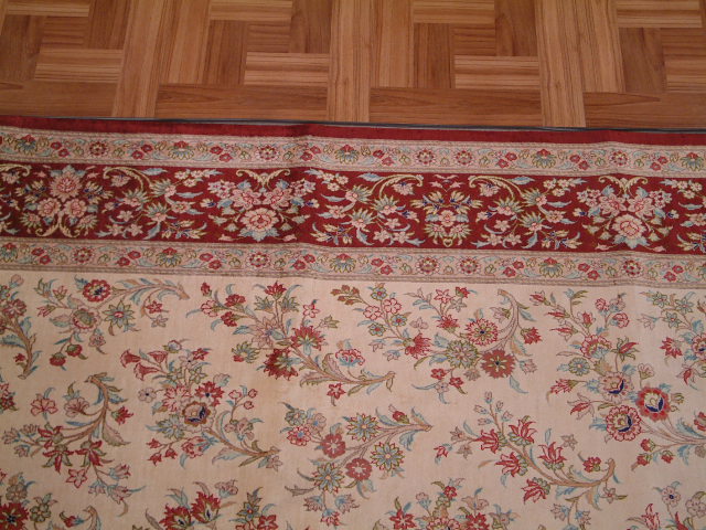 Qom Persian rug; All Persian Rugs are genuine handmade. Also, every Persian Qom rug I offer is made with fine kurkwool/silk.