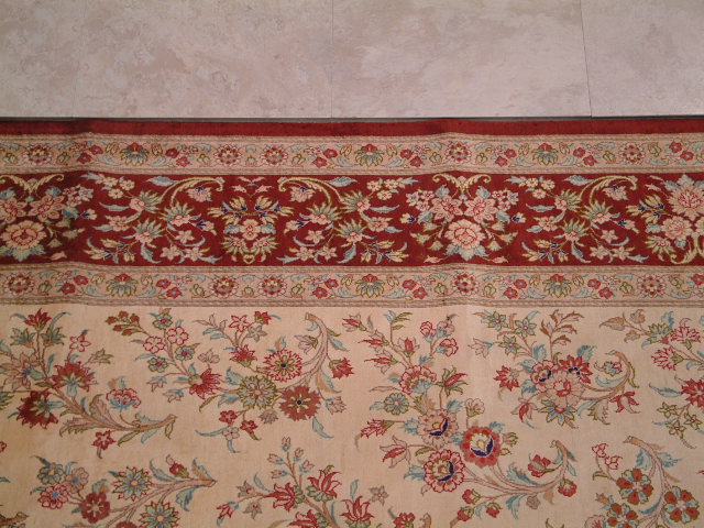 Qom Persian rug; All Persian Rugs are genuine handmade. Also, every Persian Qom rug I offer is made with fine kurkwool/silk.