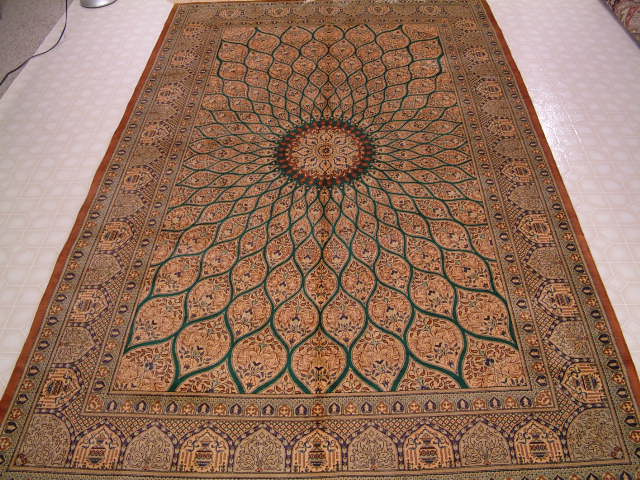 Qom Persian rug; All Persian Rugs are genuine handmade. Also, every Persian Qom rug I offer is made with pure silk only.