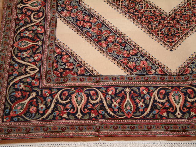 Qom Persian rug; All Persian Rugs are genuine handmade. Also, every Persian Qom rug I offer is made with pure silk only.