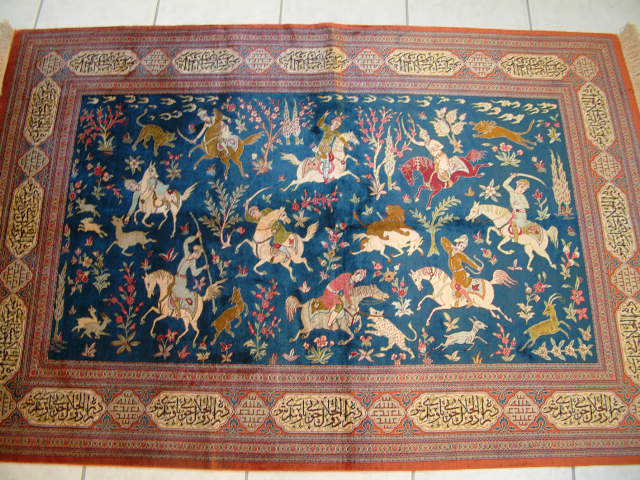 Qom Persian rug; All Persian Rugs are genuine handmade. Also, every Persian Qom rug I offer is made with pure silk only.