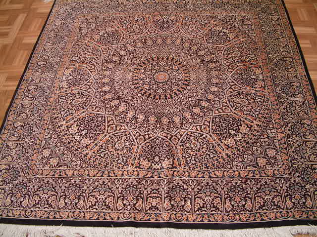 Qom Persian rug; All Persian Rugs are genuine handmade. Also, every Persian Qom rug I offer is made with pure silk only.