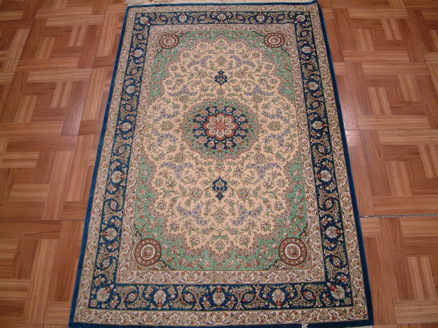 Qom Persian rug; All Persian Rugs are genuine handmade. Also, every Persian Qom rug I offer is made with pure silk only.