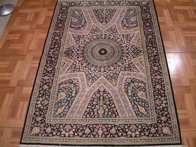 Qom Persian rug; All Persian Rugs are genuine handmade. Also, every Persian Qom rug I offer is made with pure silk only.