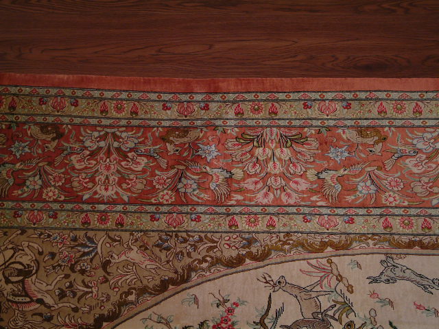 Qom Persian rug; All Persian Rugs are genuine handmade. Also, every Persian Qom rug I offer is made with pure silk only.