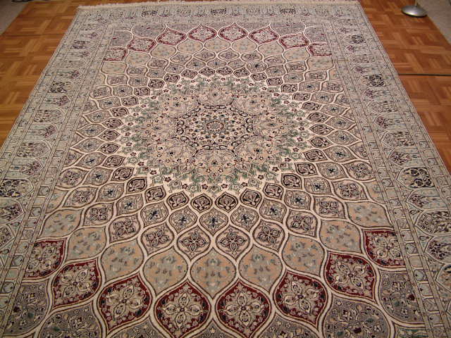 Nain Persian rug; All Persian Rugs are genuine handmade. Also, every Persian Nain rug is made of the finest kurkwool/silk.