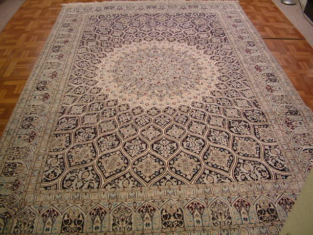 Nain Persian rug; All Persian Rugs are genuine handmade. Also, every Persian Nain rug is made of the finest kurkwool/silk.