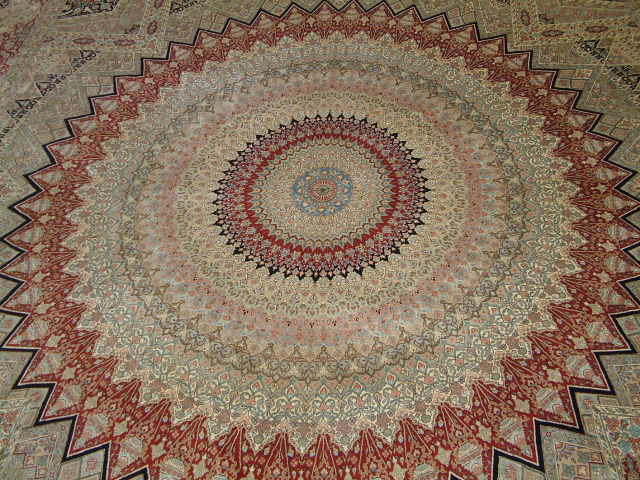 Qom Persian rug; All Persian Rugs are genuine handmade. Also, every Persian Qom rug I offer is made with pure silk only.