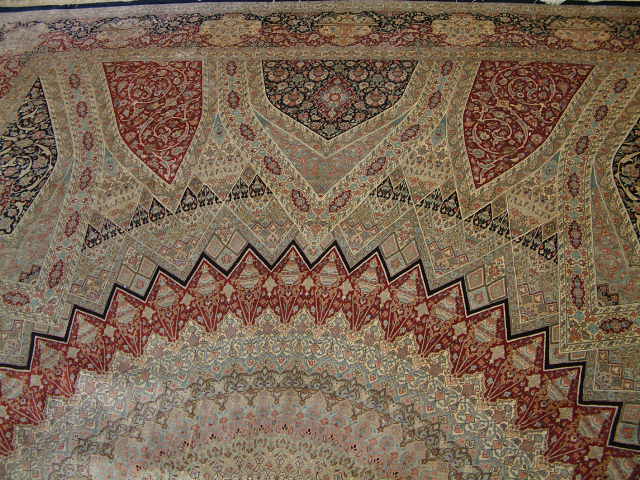 Qom Persian rug; All Persian Rugs are genuine handmade. Also, every Persian Qom rug I offer is made with pure silk only.