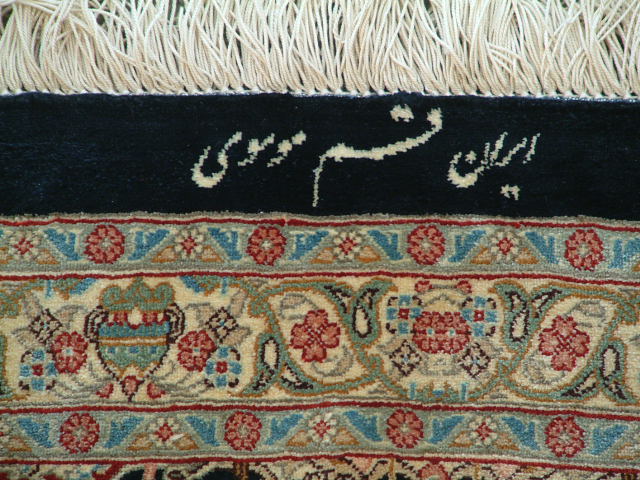 Qom Persian rug; All Persian Rugs are genuine handmade. Also, every Persian Qom rug I offer is made with pure silk only.