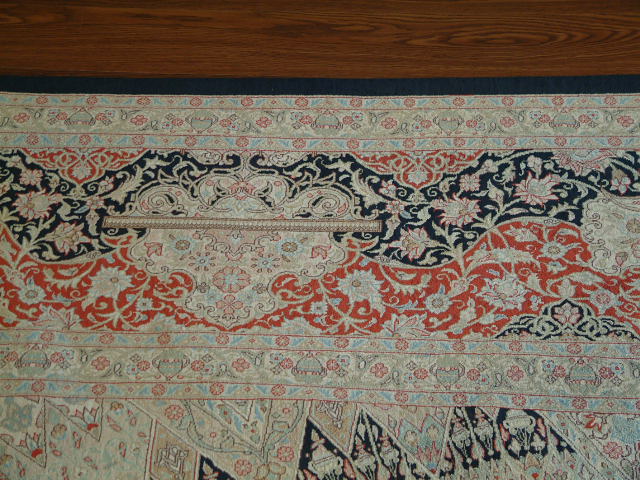 Qom Persian rug; All Persian Rugs are genuine handmade. Also, every Persian Qom rug I offer is made with fine kurkwool/silk.