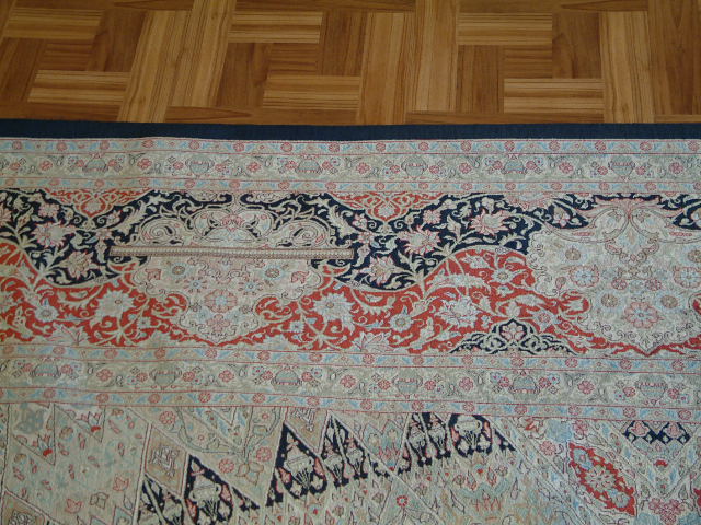 Qom Persian rug; All Persian Rugs are genuine handmade. Also, every Persian Qom rug I offer is made with fine kurkwool/silk.