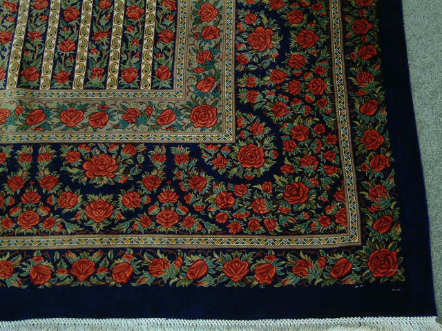 Qom Persian rug; All Persian Rugs are genuine handmade. Also, every Persian Qom rug I offer is made with pure silk only.