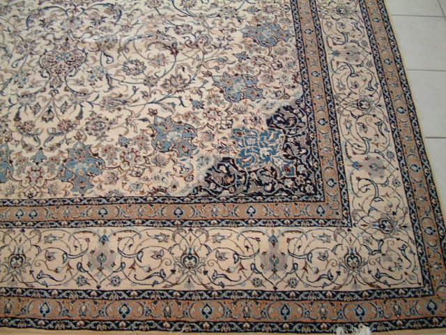 Nain Persian rug; All Persian Rugs are genuine handmade. Also, every Persian Nain rug is made of the finest kurkwool/silk.