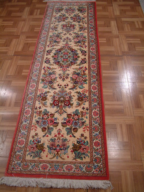 Qom Persian rug; All Persian Rugs are genuine handmade. Also, every Persian Qom rug I offer is made with pure silk only.