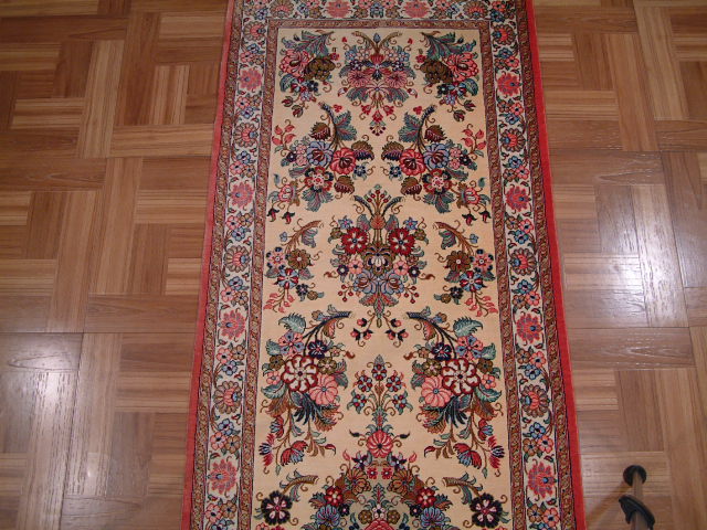 Qom Persian rug; All Persian Rugs are genuine handmade. Also, every Persian Qom rug I offer is made with pure silk only.