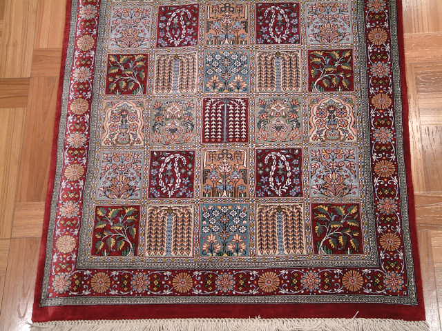 Qom Persian rug; All Persian Rugs are genuine handmade. Also, every Persian Qom rug I offer is made with pure silk only.
