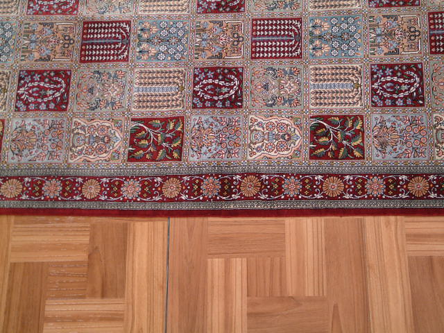 Qom Persian rug; All Persian Rugs are genuine handmade. Also, every Persian Qom rug I offer is made with fine kurkwool/silk.
