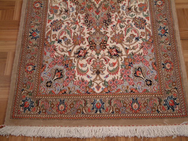 Qom Persian rug; All Persian Rugs are genuine handmade. Also, every Persian Qom rug I offer is made with pure silk only.