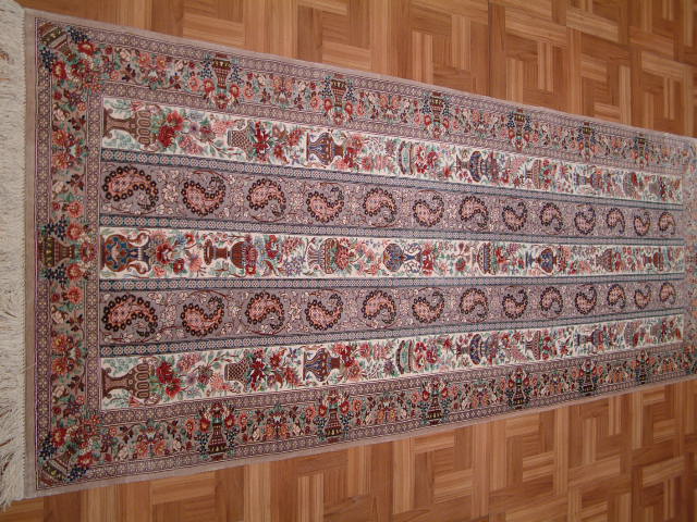 Qom Persian rug; All Persian Rugs are genuine handmade. Also, every Persian Qom rug I offer is made with pure silk only.