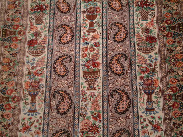 Qom Persian rug; All Persian Rugs are genuine handmade. Also, every Persian Qom rug I offer is made with pure silk only.
