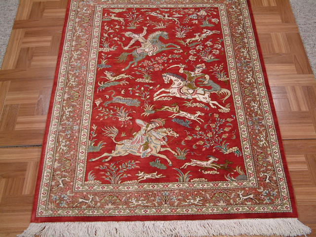 Qom Persian rug; All Persian Rugs are genuine handmade. Also, every Persian Qom rug I offer is made of pure silk only.