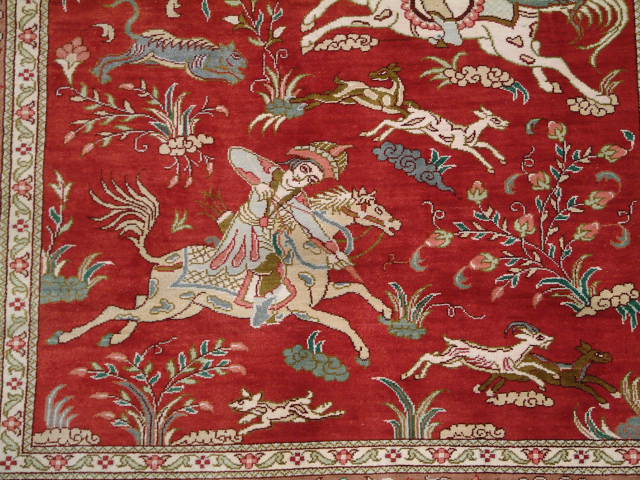 Qom Persian rug; All Persian Rugs are genuine handmade. Also, every Persian Qom rug I offer is made of pure silk only.