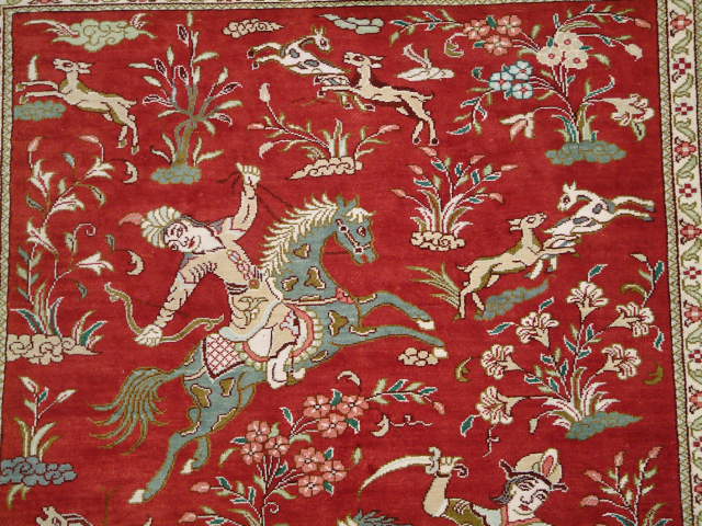 Qom Persian rug; All Persian Rugs are genuine handmade. Also, every Persian Qom rug I offer is made of pure silk only.
