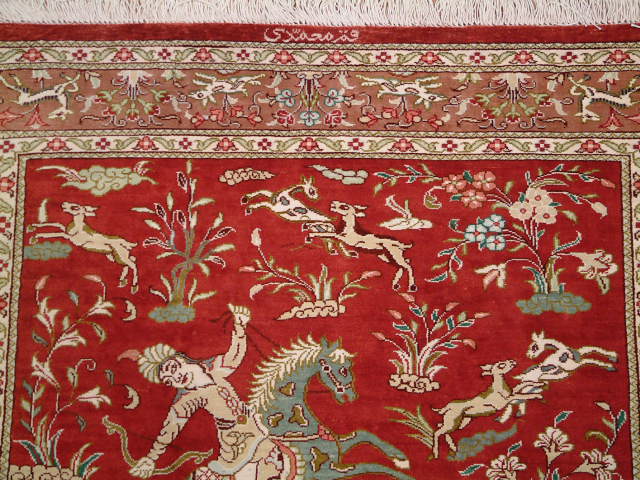 Qom Persian rug; All Persian Rugs are genuine handmade. Also, every Persian Qom rug I offer is made of pure silk only.