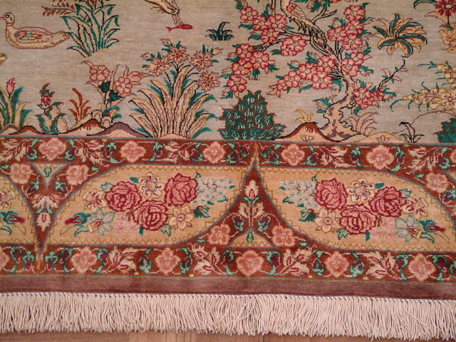 Qom Persian rug; All Persian Rugs are genuine handmade. Also, every Persian Qom rug I offer is made of pure silk only.