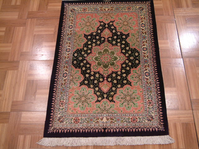 Qom Persian rug; All Persian Rugs are genuine handmade. Also, every Persian Qom rug I offer is made of pure silk only.