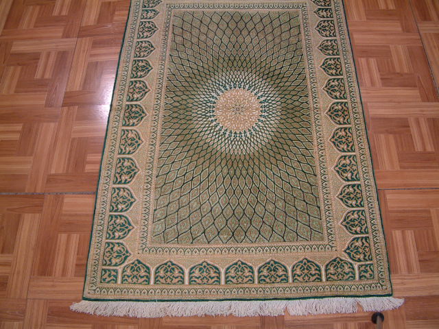 Qom Persian rug; All Persian Rugs are genuine handmade. Also, every Persian Qom rug I offer is made of pure silk only.