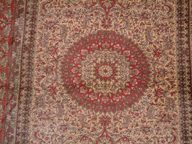 Qom Persian rug; All Persian Rugs are genuine handmade. Also, every Persian Qom rug I offer is made of pure silk only.