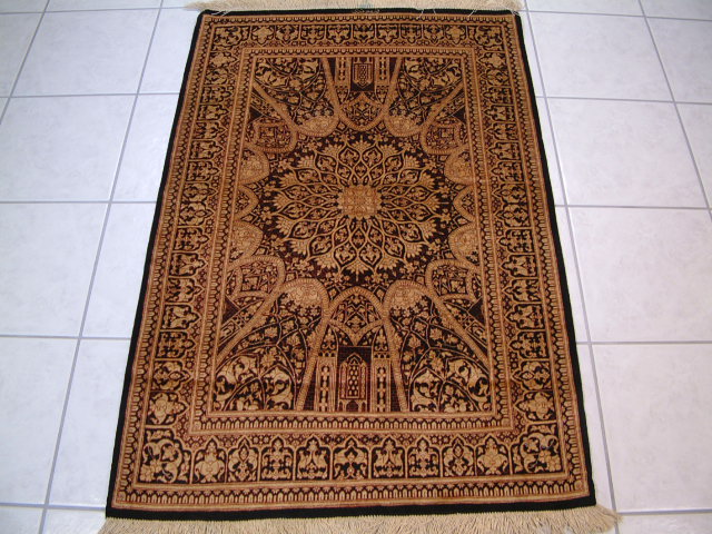 Qom Persian rug; All Persian Rugs are genuine handmade. Also, every Persian Qom rug I offer is made of pure silk only.