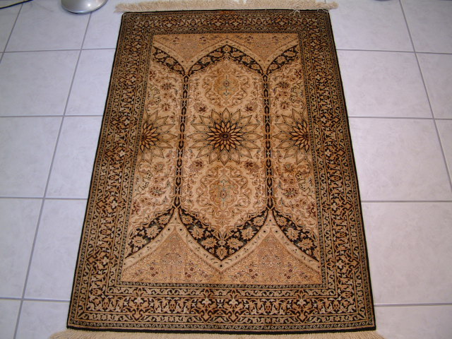 Qom Persian rug; All Persian Rugs are genuine handmade. Also, every Persian Qom rug I offer is made of pure silk only.