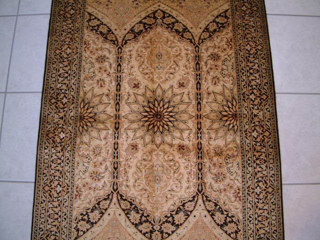 Qom Persian rug; All Persian Rugs are genuine handmade. Also, every Persian Qom rug I offer is made of pure silk only.