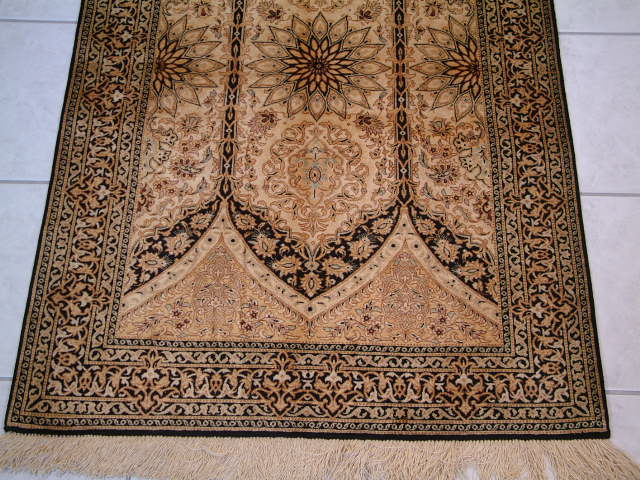 Qom Persian rug; All Persian Rugs are genuine handmade. Also, every Persian Qom rug I offer is made of pure silk only.
