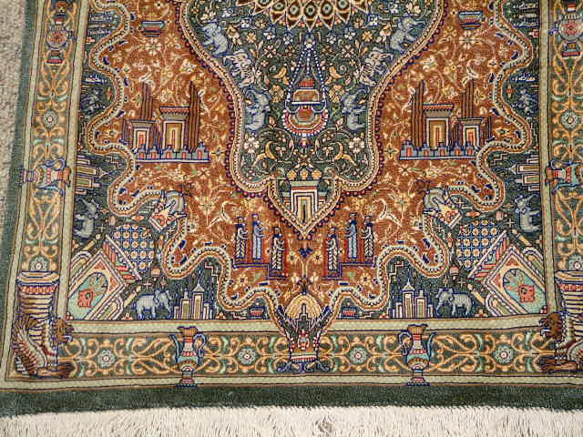 Qom Persian rug; All Persian Rugs are genuine handmade. Also, every Persian Qom rug I offer is made of pure silk only.