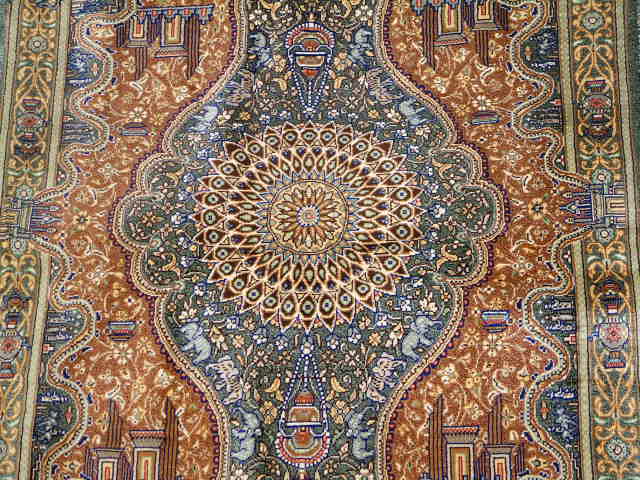 Qom Persian rug; All Persian Rugs are genuine handmade. Also, every Persian Qom rug I offer is made of pure silk only.