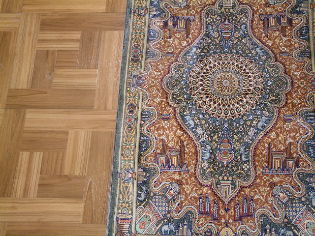 Qom Persian rug; All Persian Rugs are genuine handmade. Also, every Persian Qom rug I offer is made of pure silk only.