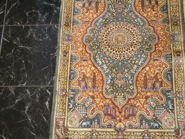 Qom Persian rug; All Persian Rugs are genuine handmade. Also, every Persian Qom rug I offer is made of pure silk only.