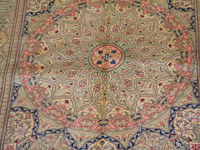 Qom Persian rug; All Persian Rugs are genuine handmade. Also, every Persian Qom rug I offer is made of pure silk only.