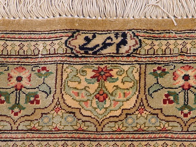 Qom Persian rug; All Persian Rugs are genuine handmade. Also, every Persian Qom rug I offer is made of pure silk only.