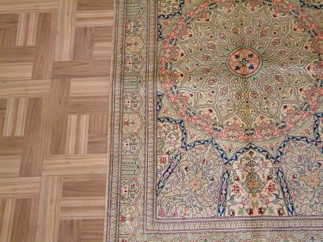 Qom Persian rug; All Persian Rugs are genuine handmade. Also, every Persian Qom rug I offer is made of pure silk only.